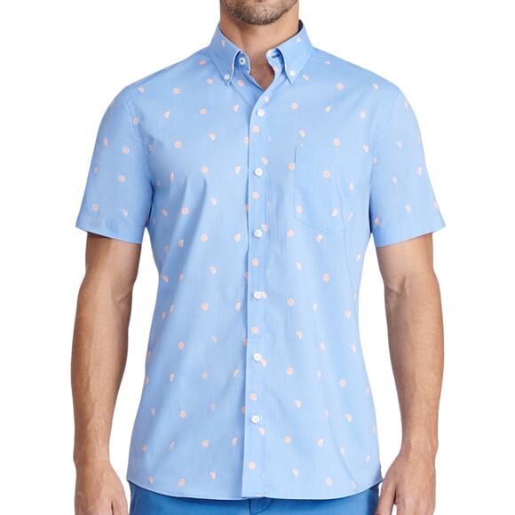 Izod Mens Breeze Orange Print Button Down Shirt Moisture Wicking Blue Size S - Picture 2 of 9